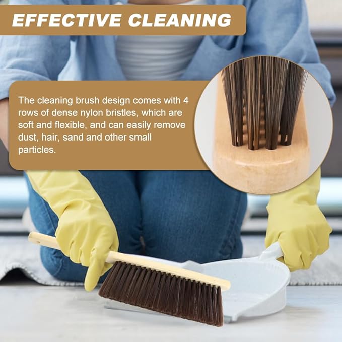 2 Pieces Hand Brushes for Cleaning Long Handle,Wooden Dust Brush Plastic Bristles,Soft Bristle Broom,Bench Brush Shop Brush,Rug Brush,Drafting Brush,Wood Dish Brush(Size:8.66x2.68 inches)