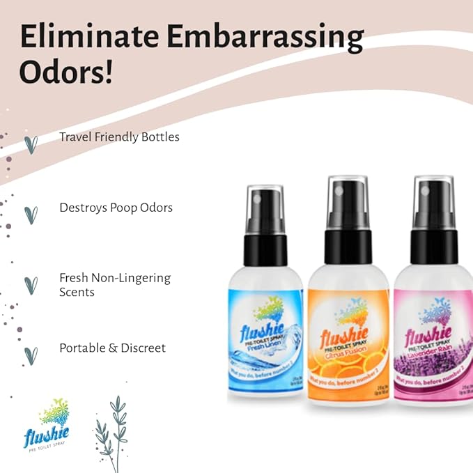 Flushie Pre-Toilet Spray for Poop Travel Size Toiletries Bathroom Spray for Poop Spray for Toilet Deodorizer Traveling Essentials Poop deodorizer Poop Odor eliminator… (Unscented, 2oz 3pack)