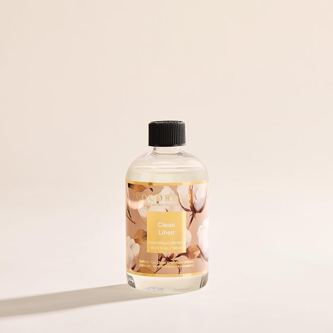 Reed Diffuser Refill Clean Linen 10.14oz (300ml) with 8 Sticks - Premium Long-Lasting Floral Essential Oil, Home Fragrance for Bedroom, Bathroom Home Decor