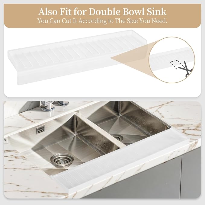Sink Edge Protector with Suction Cup, 24" x 4", Silicone Sink Splash Guard for Kitchen & Bathroom, Protect Countertop from Scratches, Stains, for Stainless Steel Granite Quartz
