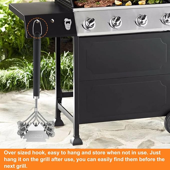 POLIGO BBQ Grill Cleaning Brush Bristle Free & Scraper - Triple Helix Design Barbecue Cleaner - Non-Bristle Grill Brush and Scraper Safe for Gas Charcoal Porcelain Grills - Ideal Grill Tools Gift