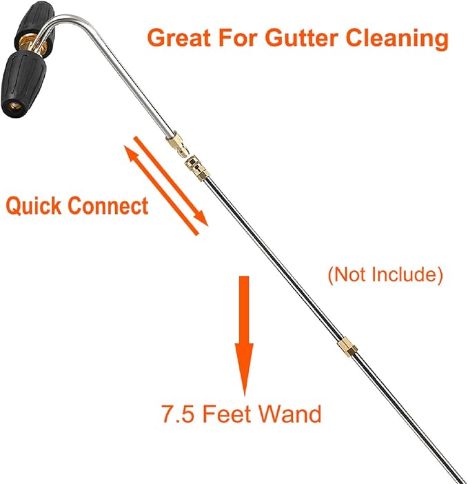 Gutter Cleaner Attachment for Pressure Washer, 3600 PSI | with 2 Rotary Turbo Nozzle, 1/4 Inch Quick Disconnect