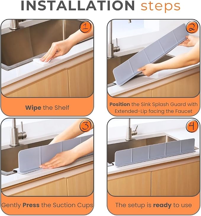 MessOut Sink Splash Guard | Premium Korean Silicone | 3 Practical Sizes for Maximum Coverage |Solution for Mess Free Dish-washing | Super Strong Suction to nearly all Shelf-tops.
