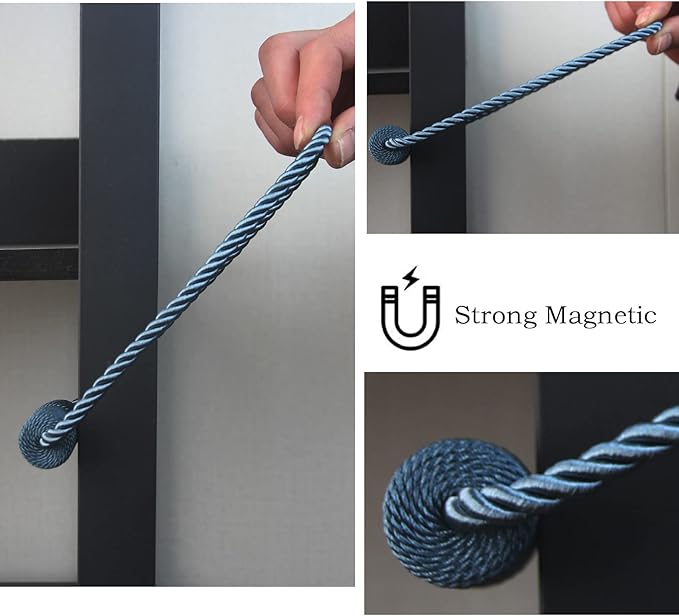 Magnetic Curtain Tiebacks 6 Pack Blue Curtain Rope Tieback Curtain Holders for Drapes Modern Tie Backs Decorative Curtain Holdbacks