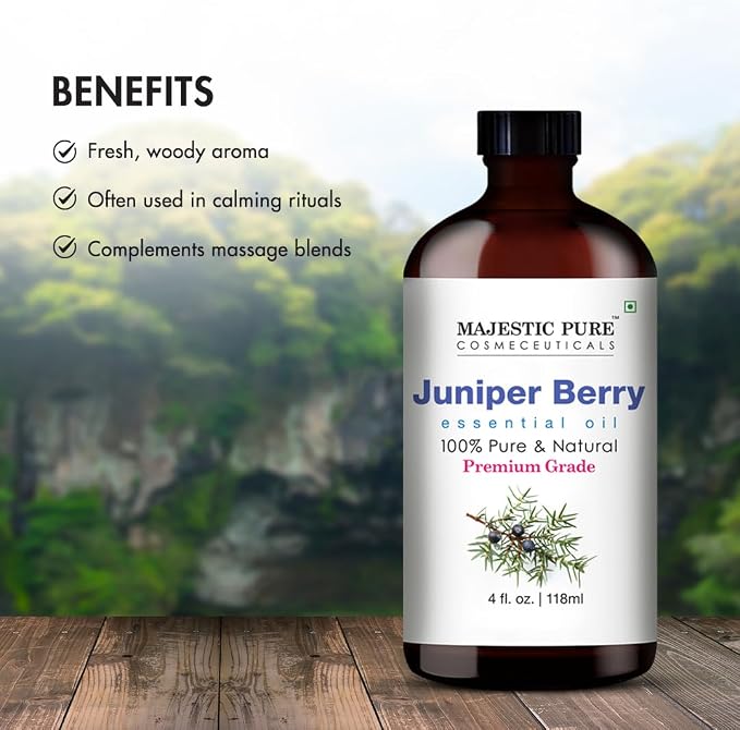 Majestic Pure Essential Oil with Glass Dropper - 100% Pure and Natural - Essential Oils for Diffuser, Aromatherapy, Soap and Candle Making, Juniper Essential Oil, Juniper Oil, 4 Fl Oz | 100% Pure & Natural Premium Grade Oil for Hair, Skin Care, Carrier...