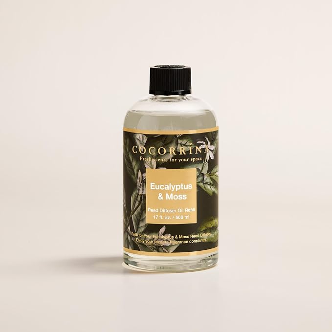 Reed Diffuser Refill Eucalyptus & Moss 17oz (500ml) with 8 Rattan Sticks - Premium Long-Lasting Essential Oil, Home Fragrance for Bedroom, Bathroom Home Decor