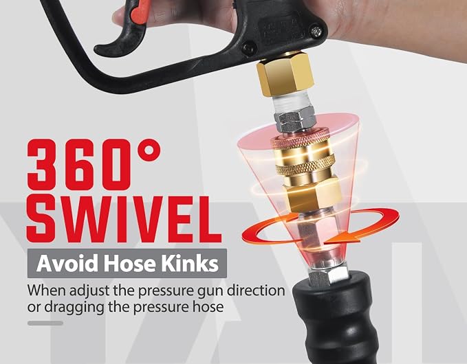 YAMATIC 3/8" ID Pressure Washer Hose 50 FT, 4000 PSI, Kink-Resistant 3/8Inch Swivel Quick Connect, Non-Marking Rubber Jacket, Steel Wire Braided, Hot Water 212°F Replacement Power Washer Hose