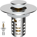 Universal Metal Bathroom Sink Drain Strainer Hair Catcher Upgraded 3 in 1 Pop-up Sink Stopper, with Detachable Stainless Steel Filter Basket, Fit for Standard 1.1''~2.36'' Basin Hole, Chrome