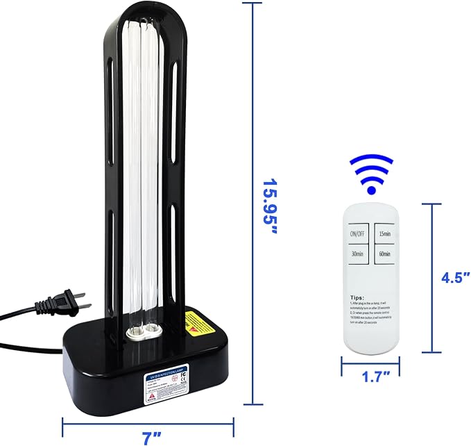 BAIMNOCM 2-Pack 38W Dual-Tube UV Lamp with Ozone & Ozone-Free Bulbs – Automatic Delay Start for Room, Basement, Office, Commercial Use