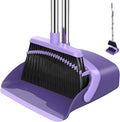 NACENA Broom and Dustpan Set, 52-in Long Adjustable Handle Broom Dustpan Combo with Dustpan Teeth to Automatically Clean Hair Suitable for Home Kitchen Office Hall Floor (Purple)