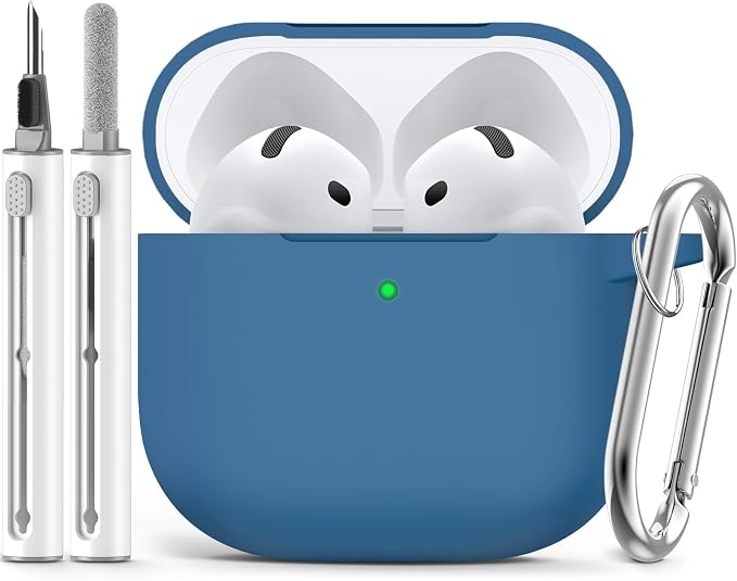 Ljusmicker for AirPods 4 Case 2024 with Cleaner Kit,Soft Silicone Protective Cover for Apple AirPods 4th Generation Cases for Women Men,for AirPod 4 Case Accessories with Keychain-Lake Blue