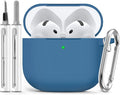 Ljusmicker for AirPods 4 Case 2024 with Cleaner Kit,Soft Silicone Protective Cover for Apple AirPods 4th Generation Cases for Women Men,for AirPod 4 Case Accessories with Keychain-Lake Blue