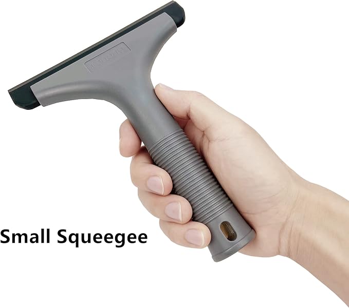 Super Flexible Silicone Squeegee, Auto Water Blade, Water Wiper, Shower Squeegee, 5.9'' Blade and 7.5'' Long Handle, for Car Windshield, Window, Mirror, Glass Door, Grey Black