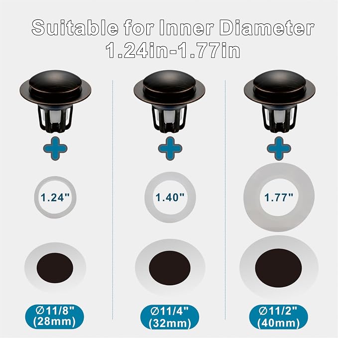 WELSAN Oil Rubbed Bronze Bathroom Sink Drain Stopper 1 1/8"-1 1/2", 2 Pack | Bathroom Sink Stopper Replacement, Universal Pop-Up Drain Stopper Plug Strainer with Hair Catcher, Anti-Clogging Design