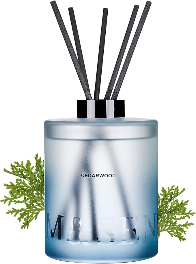M&SENSE Reed Diffuser Set, Cedarwood, 17 oz Natural Essential Oil | Non-Toxic Organic, Long-Lasting Fragrance, Ideal for Living Room, Study, Gifts for Women