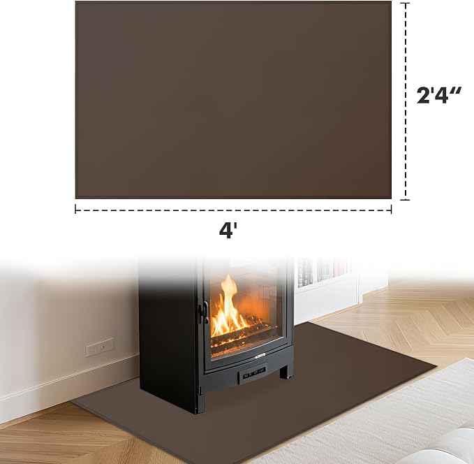 Hearth Rugs for Fireplaces Fire Resistant, 4' x 2'4'' x 0.04'', Brown | 1800°F fireplace mat, fiberglass fireplace rugs fireproof protect floors carpets from sparks embers, easy to clean, versatile