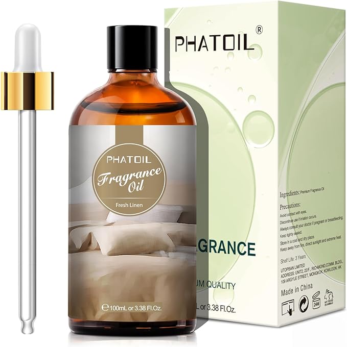 PHATOIL Fresh Linen Fragrance Oil for Diffuser Aromatherapy 3.38FL.OZ | Long Lasting Scented Oils For Humidifier, Air Freshener, DIY Soap Candle, Scent Project Making, Aroma Oil for Home Freshening