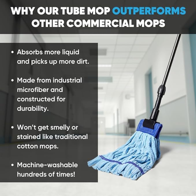 Commercial Mop Head Replacement – 1 Pack Medium Red Microfiber Tube Mop (14 oz.) | Industrial Wet Mops | Refill Heads, Machine Washable, Heavy Duty | Hardwood, Tile, Laminate, Vinyl Floors