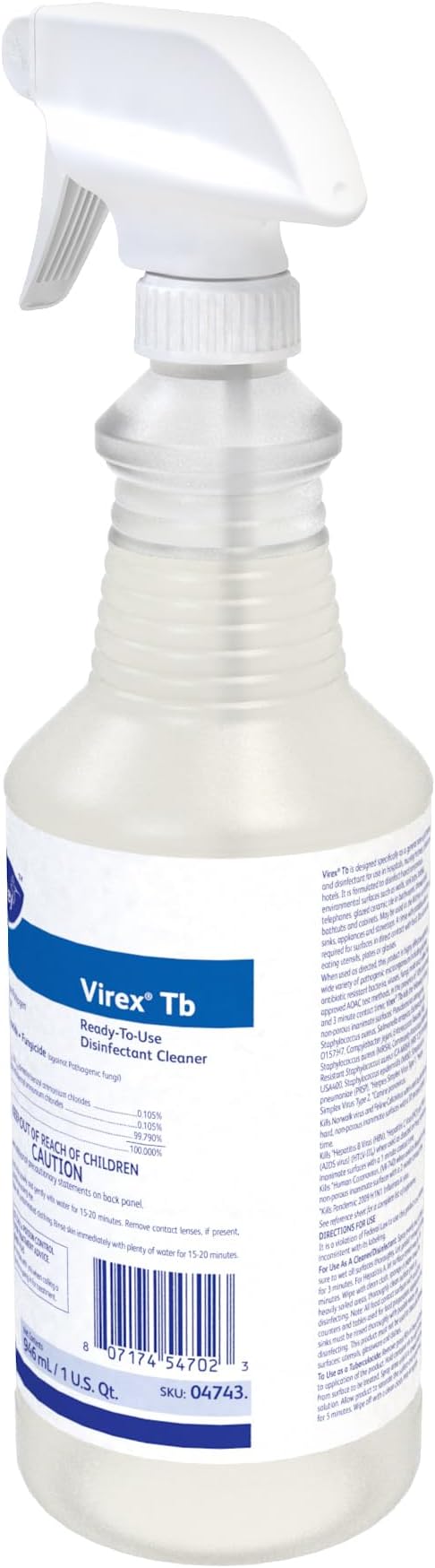 Diversey VIREX Tb 04743 Disinfectant Cleaner, Hospital Use Tuberculocidal, Virucide, Fungicide with Lemon Scent, Ready-to-Use, For Home & Commercial Use, 32-Ounce (12 Pack & 1 Reusable Sprayer Nozzle)