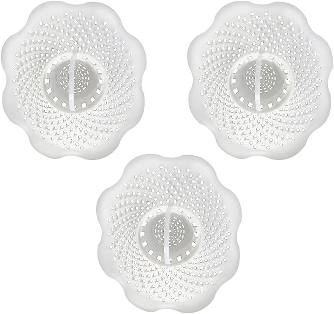 Danco Bathtub Drain Hair Catcher with in-Drain Basket and Strainer Pegs, fits 1.25″ Tub Drains, White, 3-Pack, (10876)