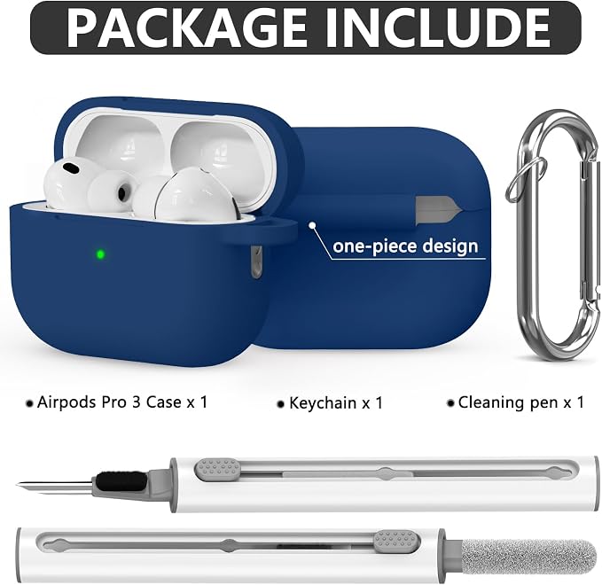 Ljusmicker for AirPods Pro 3 Case 2025 with Cleaner Kit,Midnight Blue | Soft Silicone Protective Cover for Apple AirPod Pro 3rd Generation Case with Keychain for Women Men,Shockproof