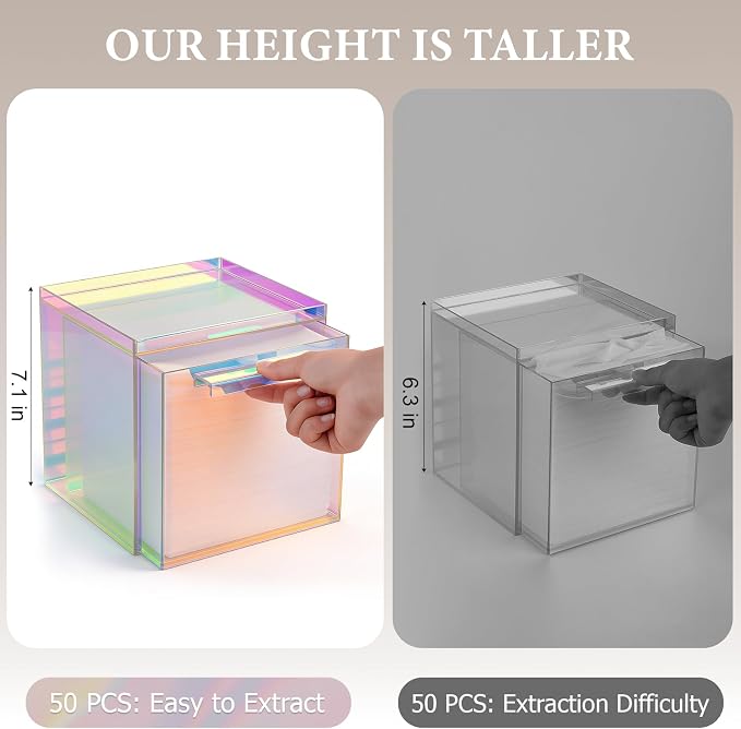 Disposable Face Towels Holder with 2 Pack Qtip Holders, Glossy Rainbow | Acrylic Box Bin Compatible with Clean Skin Club Clean Towelettesl XL Bathroom Counter Storage with Drawer