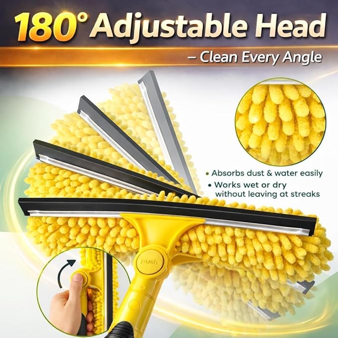 20 Feet High Reach Squeegee Window Cleaner Kit with 5-12Ft Extension Pole | 2 in 1 Window Cleaning Tool w/ 3-Stage Telescopic Pole &Rotatable Head,Window Washing Equipment for Solar Panel,RV,Car Glass