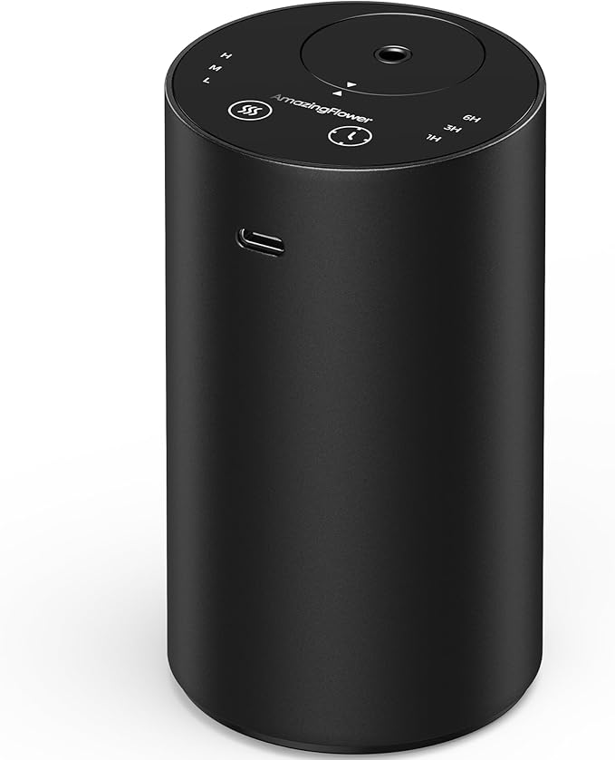 Waterless Essential Oil Diffuser, Portable Car Diffuser, Black | 20mL Capacity, Battery Operated, Mini Scent Diffuser, 3 Mist Levels, Timers, Leak-Free for Home, Office & Travel