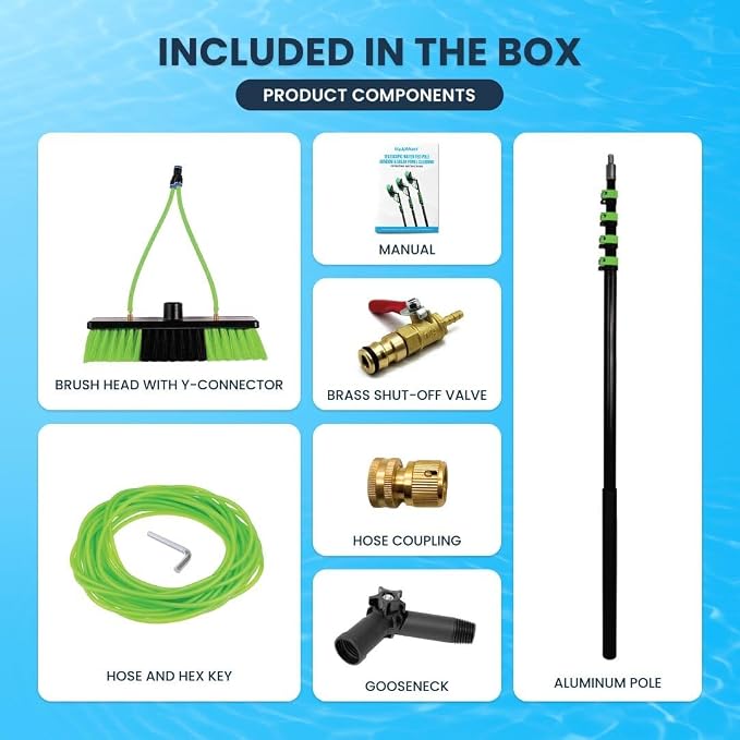 Lightweight 24 Feet Solar Panel Cleaning Brush & Pole Water Fed Pole Kit Window Cleaner & Solar Panel Cleaning System Washing Equipment Tool Solution