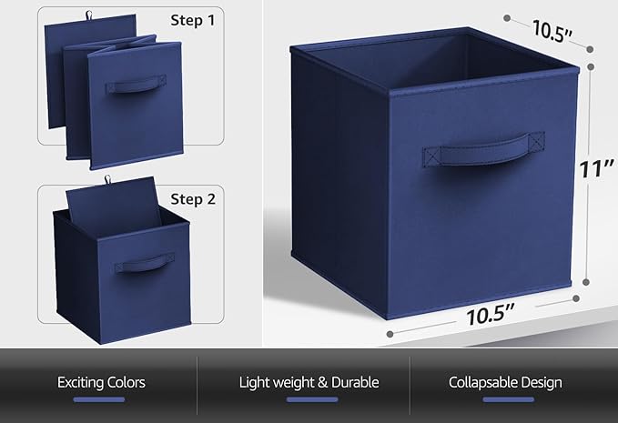 Sorbus Storage Cubes - 11" Foldable Storage Bins with Handle for Nursery, Playroom, Closet Organizers and Storage - 6 Fabric Shelf Basket for Toys, Books, Clothes - Yellow Navy & Red Storage Bins