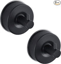 JOMOLA Stainless Steel Bathroom Suction Hooks - No Drill Adhesive-Free Wall Mount for Shower, Towel & Robe, Rustproof Metal Hardware with Damage-Free Grip, Matte Black (2-Pack)