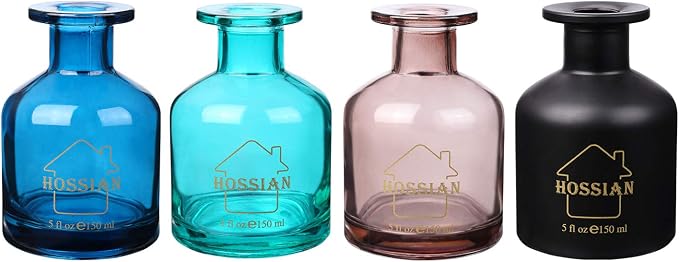 HOSSIAN 150ml/50oz 4PCS Reed Diffuser Bottles,Fragrance Diffuser Empty Bottle with 28pcs Reed Sticks for Home Fragrance Accessories and Women Gift Room,Home,Bathroom Decor (4 Color)
