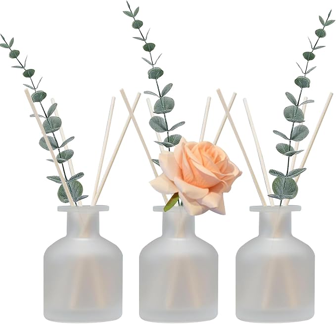 HOSSIAN 150ml/50oz 3PCS Reed Diffuser Bottles,Fragrance Diffuser Empty Bottle with 28pcs Reed Sticks for Home Fragrance Accessories and Women Gift Room,Home,Bathroom Decor(Frosted Glass)