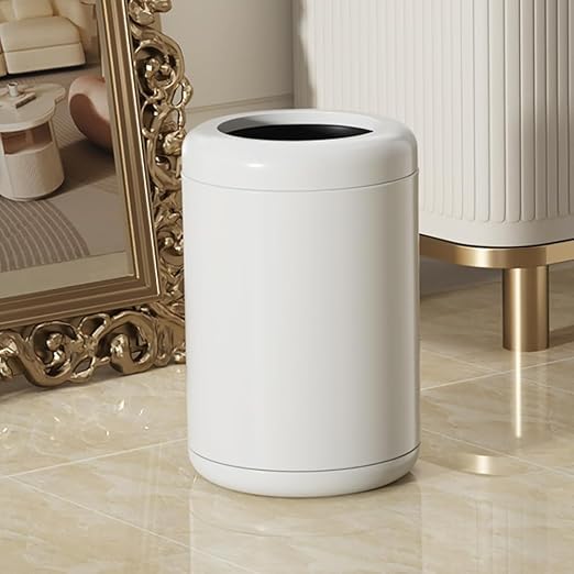 8L/2.1gal Small Bathroom Trash Can，Ceramic White | Open Top,waterproof,metal material,double layer ,for Bedroom,Bathroom,Powder Room,Bedroom,Office