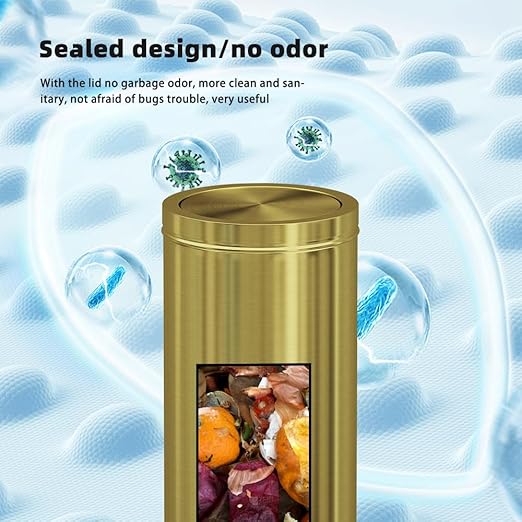 Gold Trash Can, 8 Gallon Trash can with lid,Large Capacity FILP lid Kitchen Trash can for Bathroom,Shopping mall,Elevator gate,Airport, Hotel,Commercial (Gold)