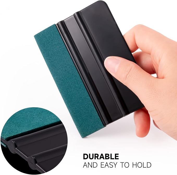 FOSHIO Vinyl Wrap Squeegee 4 Inch with Micro Fiber Suede Felt Edge, Scraper for Window Tinting, Sign Making and Sticker Wrap Application Tools, Pack of 3 Black Felt Squeegee for Vinyl