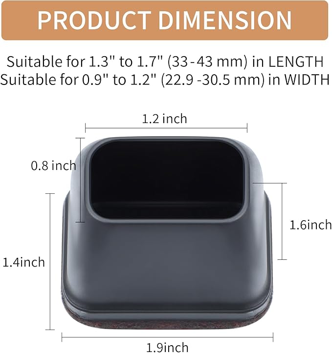 Ezprotekt 24 Pcs Rectangle Black Silicone Chair Leg Floor Protectors Caps, Rectangle Felt Chair Leg Covers Cups for Desk Chair Table - Anti- Scratches and No Noise (Fit L :1.3-1.7", W: 0.9-1.2")