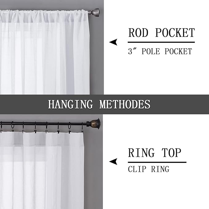Tollpiz Short Sheer Tier Curtains Linen Textured Half Kitchen Curtain Sheers Light Filtering Rod Pocket Voile Small Curtain for Bathroom, 25 x 24 inches Long, White, Set of 2 Panels