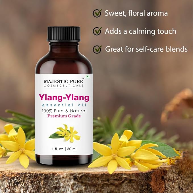 Majestic Pure Ylang Ylang Essential Oil for Diffuser - 4 Fl Oz | 100% Natural Essentials Oils Ideal for Relaxing Tense Mood, Eliminating Odor, Creating Peaceful Atmosphere for Sleep & Work