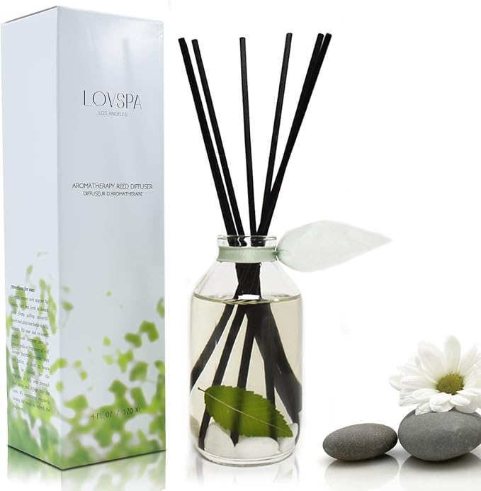 Reed Diffuser Set - Zen White Tea & Ginger Scented Diffuser with Sticks | Home Fragrance Reed Diffuser for Bedroom, Bathroom Shelf Décor, Real Botanicals in the Bottle - Made in the USA