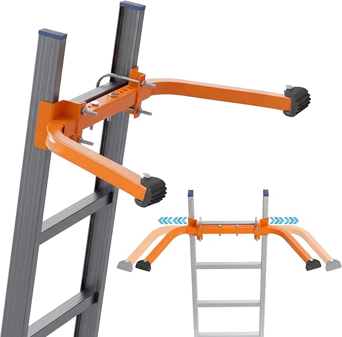 Ladder Stabilizer – Aluminum Ladder Standoff for Extension Ladder | Adjustable Half Frame Stabilizer with Dual Arms for Roof, Gutter Cleaning & Wall Work | Non-Slip Rubber Pads