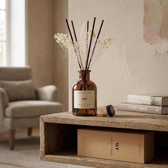Reed Diffuser Set for Bathroom Air Fresheners, Oil Diffuser Sticks | White Jasmine Scent 4.0 fl oz Home Fragrance with Sticks Defusers | House Bedroom Office Shelf Decor