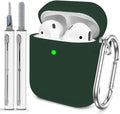 for AirPods 1/2 Case Cover,Come with Cleaner Kit,Soft Skin Silicone Case Cover with Keychain,Full Protective Case for Men and Women,Compatible with AirPods 2nd Generation Case,Blackish Green