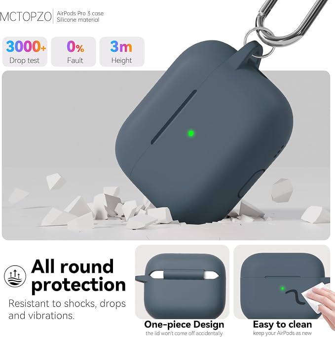 for AirPods Pro 3 Case 2025,Come with Cleaner Kit,Grey | Silicone Protective Cover for Airpod Pro 3rd Generation Case with Keychain,for Women Men,One-Piece Design,Shockproof