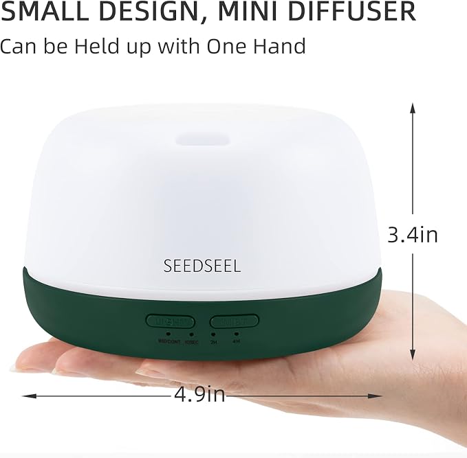 SEEDSEEL 300ML Mini Essential Oil Diffuser with USB-C Power Cord, 7 LED Color Changing Lights, 8 Hours Wood Grain Remote Control Aromatherapy Diffuser. Oil Diffuser for Room, Bedroom, Office, Home