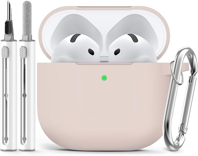 Ljusmicker for AirPods 4 Case 2024 with Cleaner Kit,Soft Silicone Protective Cover for Apple AirPods 4th Generation Cases for Women Men,for AirPod 4 Case Accessories with Keychain-Milk Tea