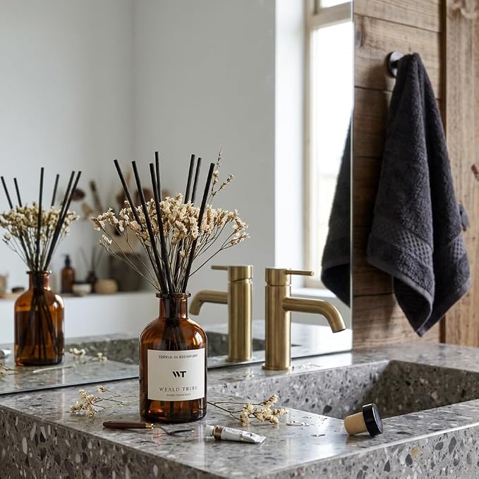 Flower Reed Diffuser Set Lime & Citrus Scent for Bathroom Air Fresheners, Oil Diffuser Sticks | 4.0 fl oz Home Fragrance with Sticks Defusers | House Bedroom Office Shelf Decor