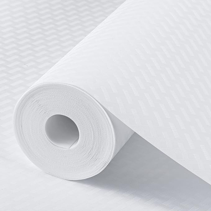 Shelf Liners for Kitchen Cabinets Refrigerator Liners Waterproof & Oil-Proof Kitchen Cupboard Liner Non-Slip Drawer Mats EVA Material Non Adhesive Fridge Liner for Shelves-White 17.5 x 236.2 Inches