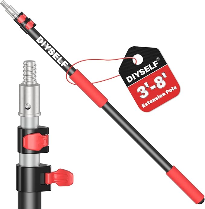 DIYSELF 8 FT Paint Roller Extension Pole, 3.2-8 Ft Aluminum Alloy Pole | Flip-Lock Design, Telescoping Pole for Painting, Cleaning, Dusting, Windows & Ceilings, Aluminum Alloy