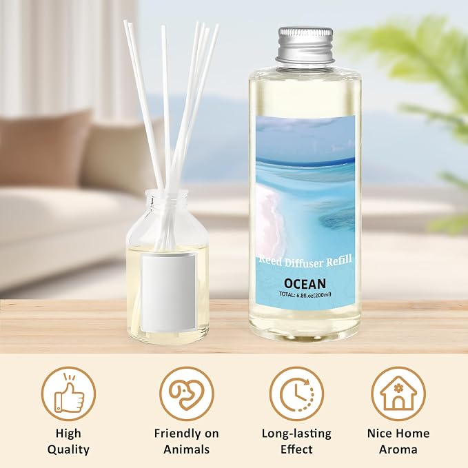 STRN Ocean Reed Diffuser Oil Refill, Scented Diffuser with Stick 200ML | Summer Long-Lasting Fragrance for Living Room, Bedroom, Office, Home Décor